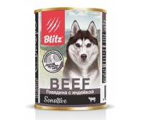 BLITZ Консервы "Индейка с печенью", корм консервированный полнорационный для собак всех пород и возрастов 400 гр